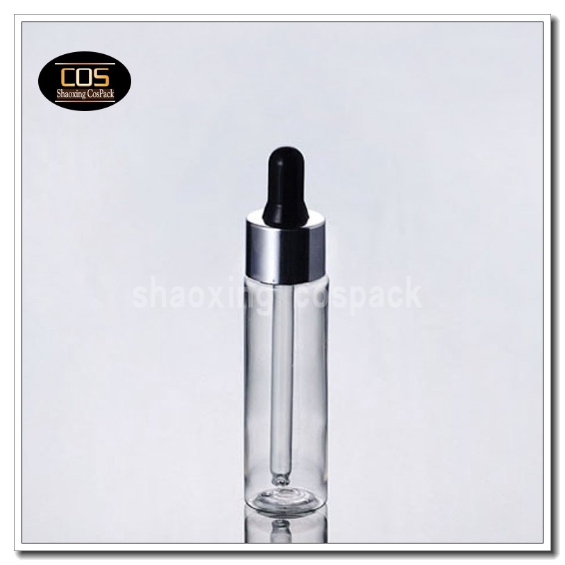 DB27-30ml clear dropper bottle with black rubber silver shell (1)