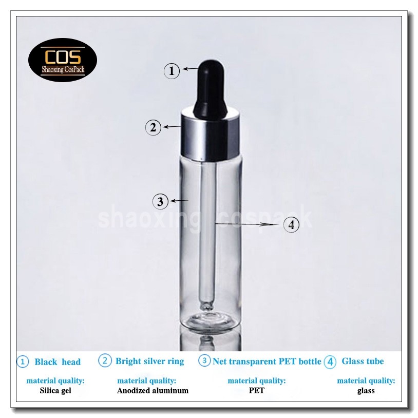 DB27-30ml clear dropper bottle with black rubber silver shell (2)
