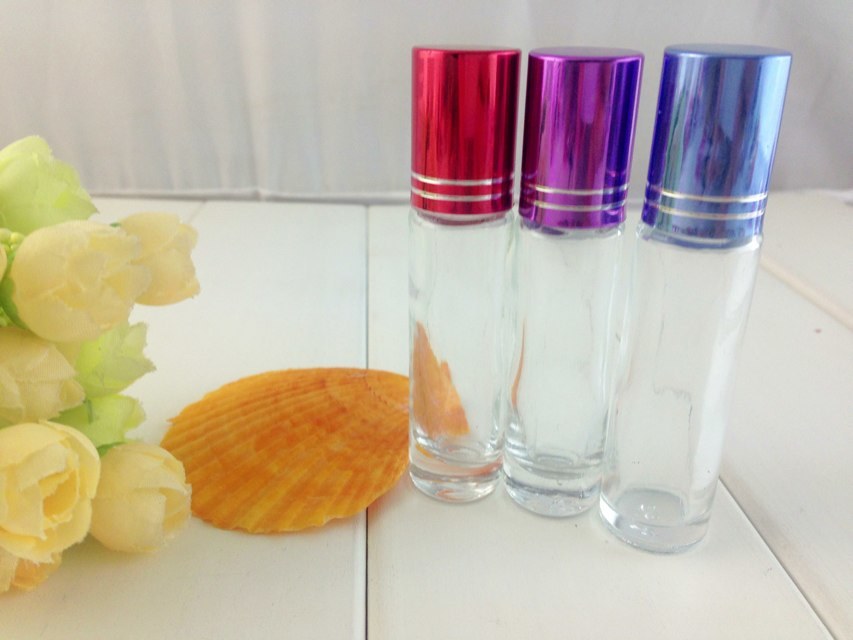 colored glass roll on bottles