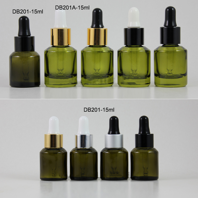 15ml olive green Glass dropper bottle, Essential Oil Bottle With aluminum dropper cap