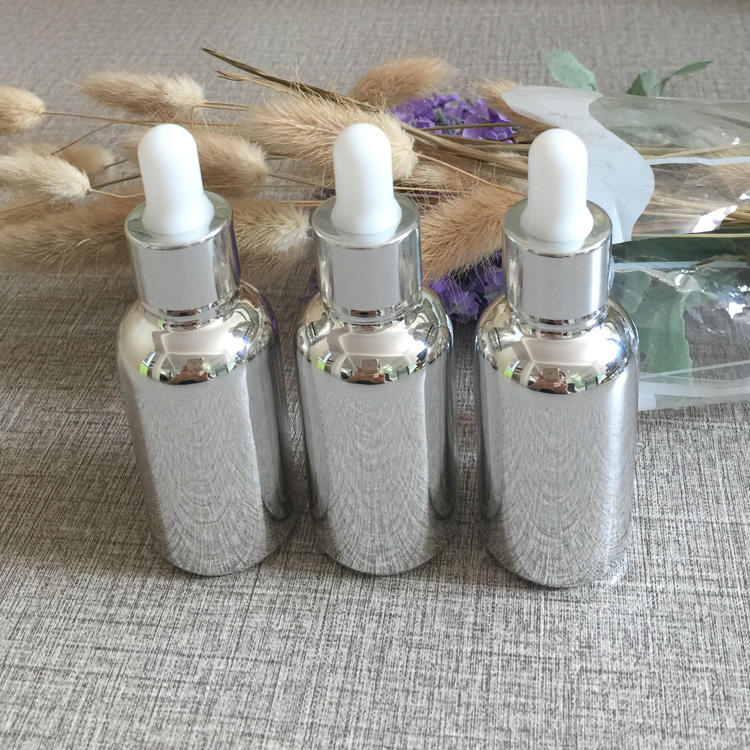 100pcs high-grade 30ml silver glass dropper bottles