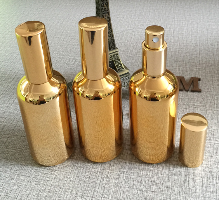 50pieces/lot 100ml gold plated refillable empty spray perfume container