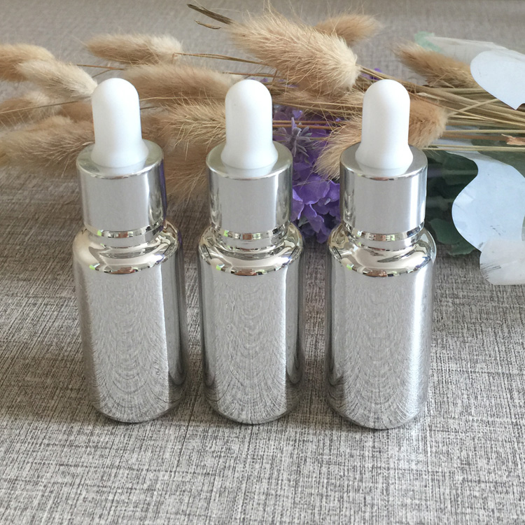 100pcs empty 15ml silver glass essential oil bottle dropper