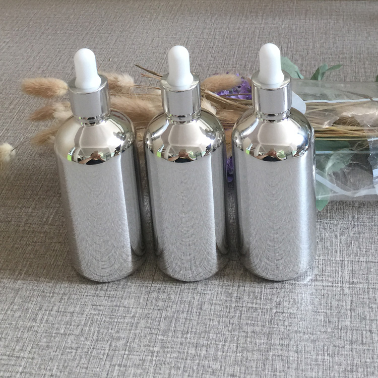 50pieces/lot 100ml empty glass silver plated dropper packaging wholesale