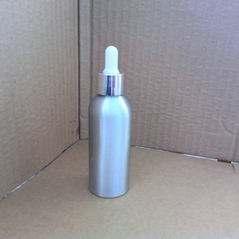 30pcs 100ml aluminum silver bottle With silver ring and white rubber dropper lid