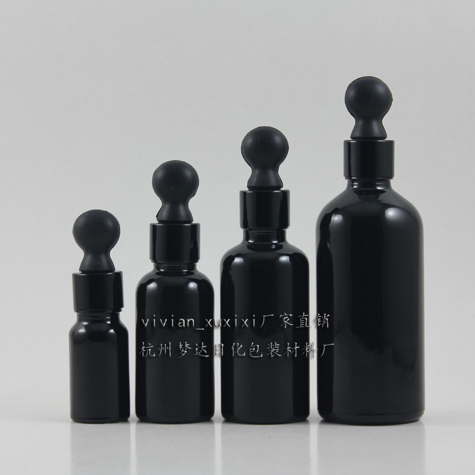 50pcs 10ml shiny black dropper glass bottle with black dropper cap
