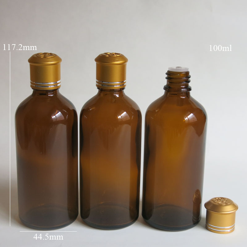100Pcs wholesale 100ml Amber Glass Bottle With Acid & Alkali Resistant Screw Cap
