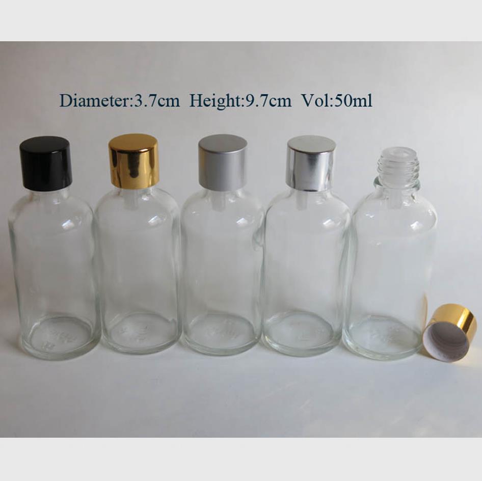 100pcs 50ml clear glass bottle with reducer dropper and tamper evident lid
