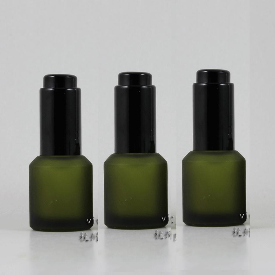25pcs 15ml olive green frosted Glass Essential Oil Bottle With press dropper cap