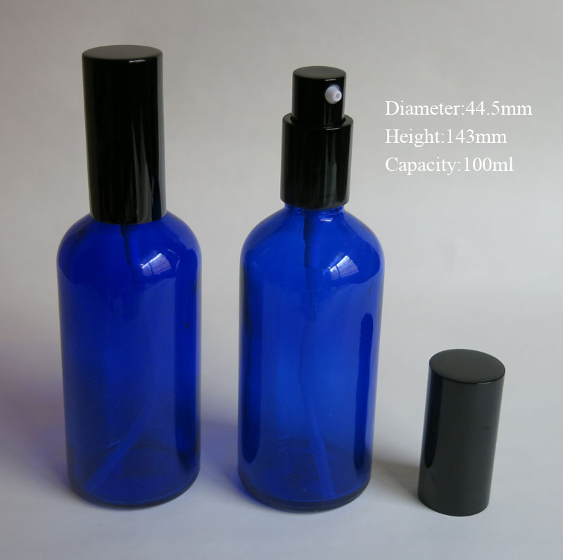 100pcs 100ML Blue Glass Bottles for Essential Oil With Lotion Pump