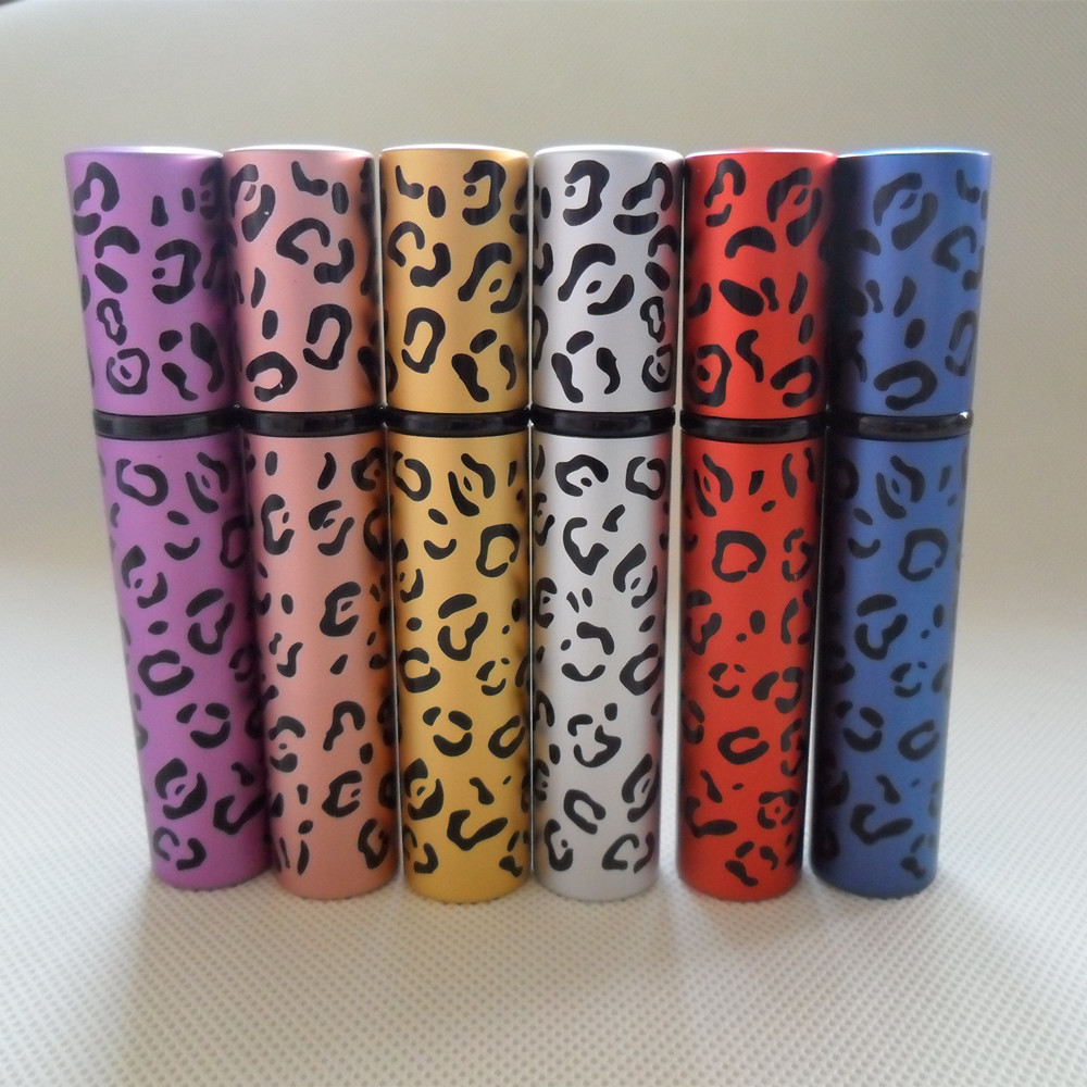100pcs Leopard silver metal spray bottle 8ml aluminum perfume bottle glass empty