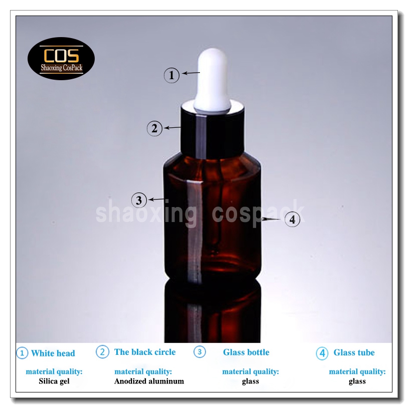 100pcs wholesale 30ml brown cosmetic glass dropper packaging