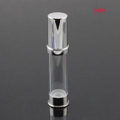 100pcs 10ML plastic airless bottle with transparent body and silver top bottom