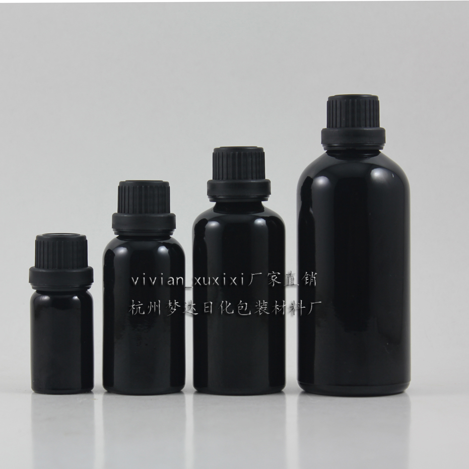 50pcs 10ml shiny black Essential oil glass bottle with plastic cap