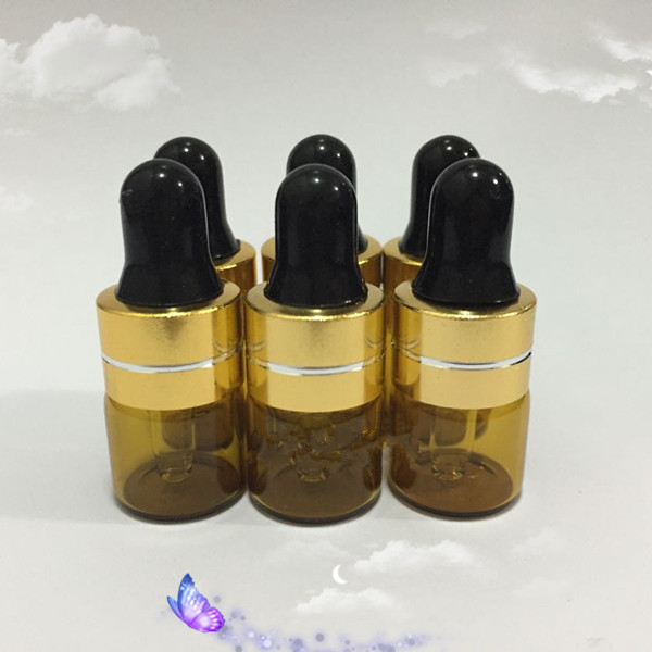 100 pcs 1ml Amber Small Glass Dropper Bottles For Essential Oil