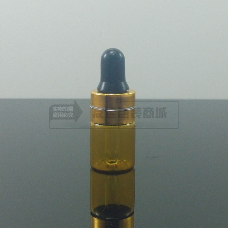 100pcs/lot 2ml brown/amber Glass Essential Oil Bottle With dropper gold cap