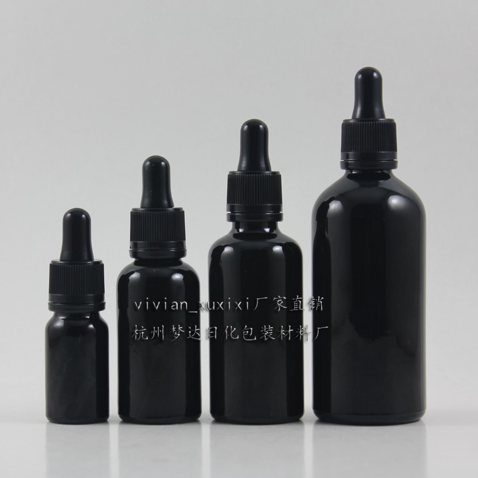 50pcs 20ml shiny black dropper glass bottle with black plastic cap