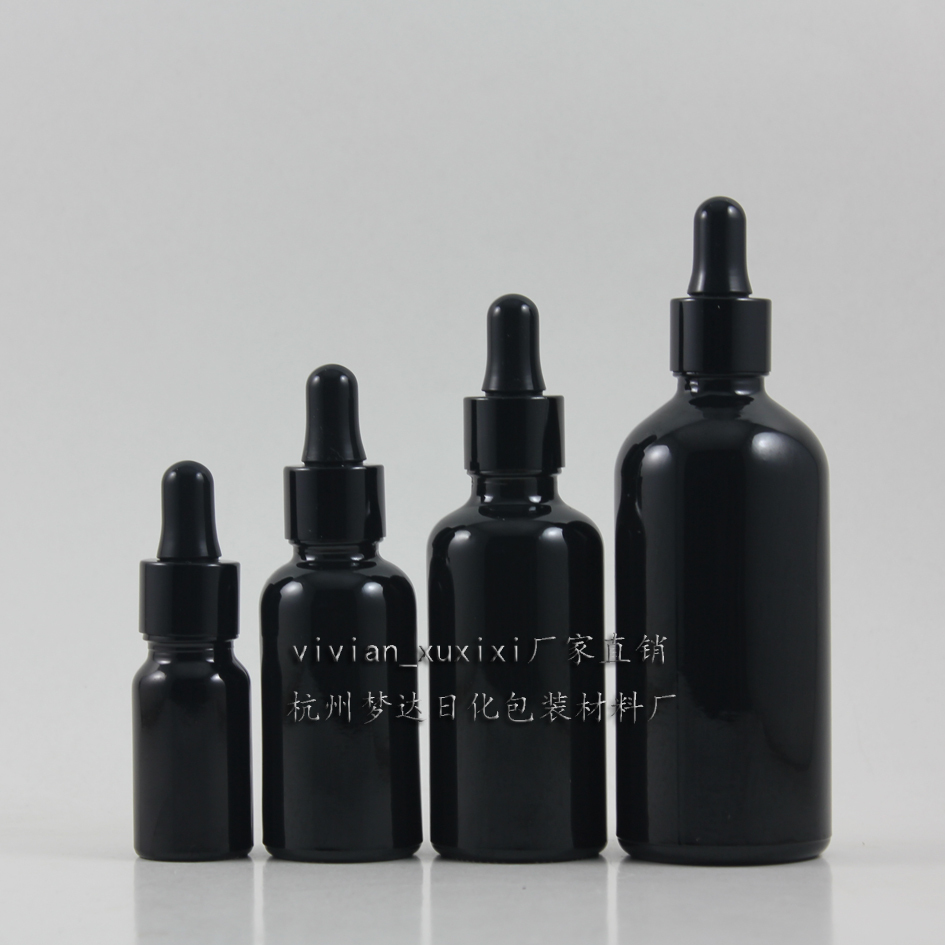 50pcs 100ml shiny black dropper glass bottle with black dropper cap