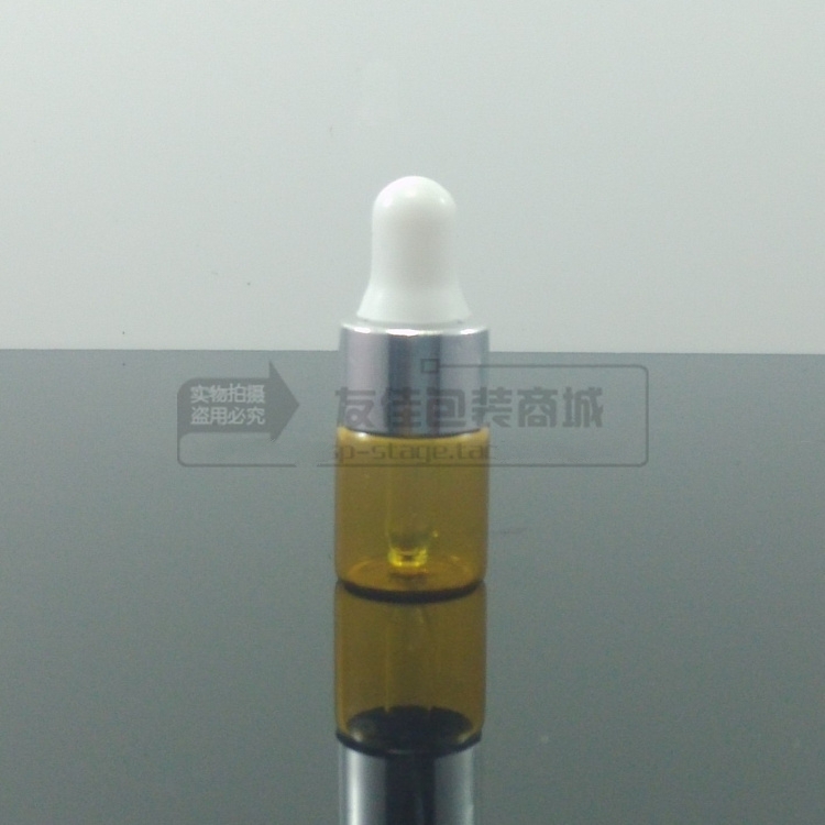 100pcs 2ml amber round essential oil packaging with silver dropper cap