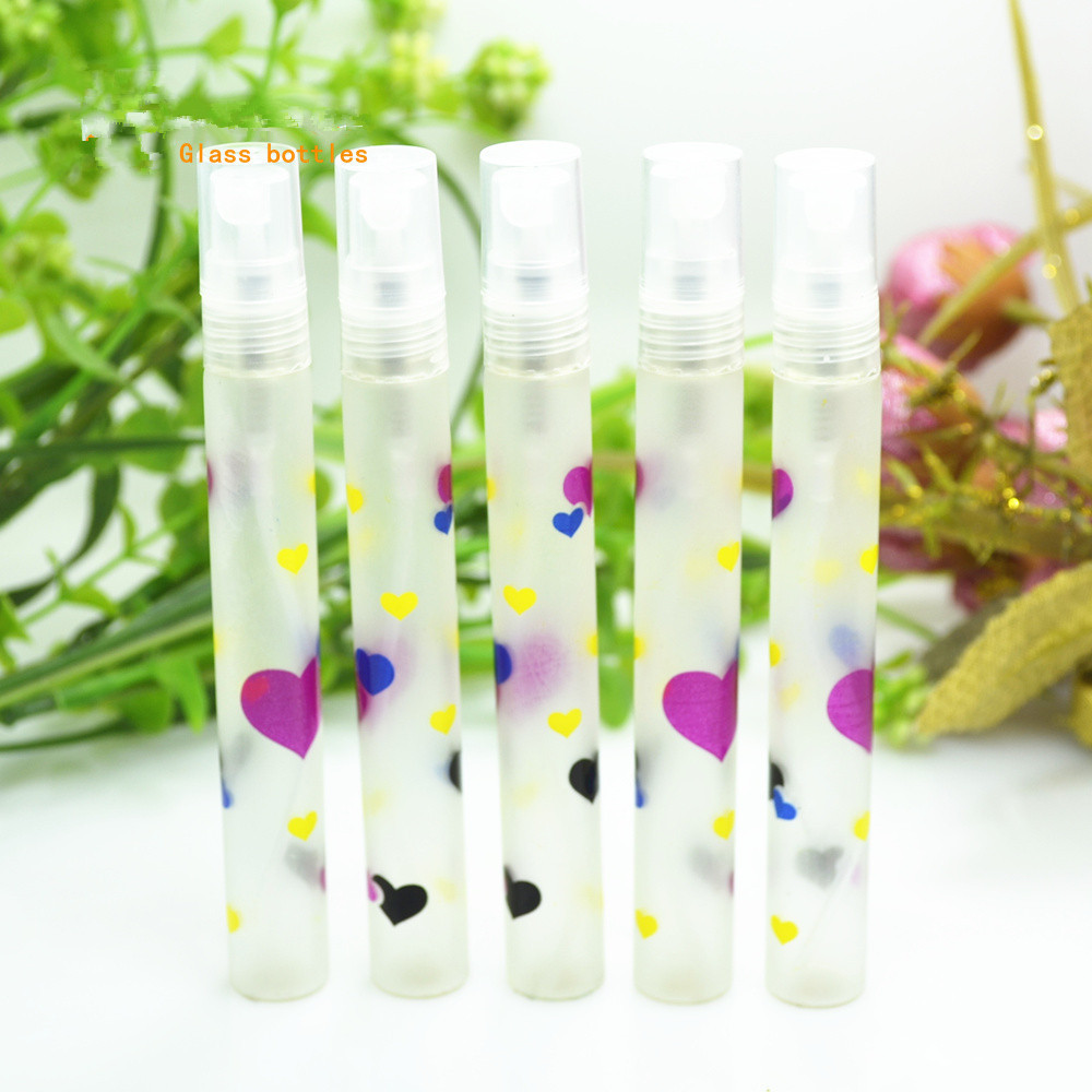 50pcs 10ML Frosting Slender Glass & Love Perfume Bottle With White Cap