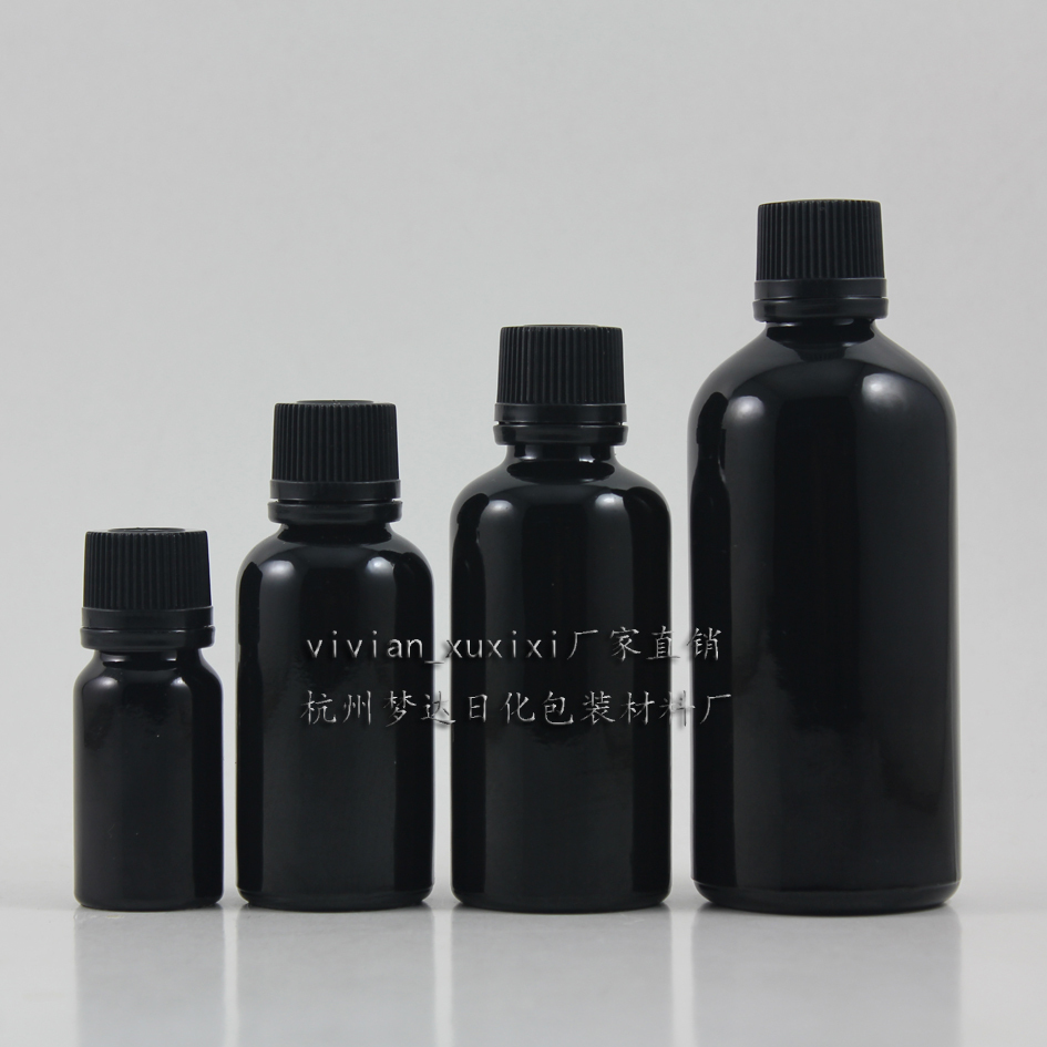 50pcs 10ml shiny black dropper glass bottle with plastic cap