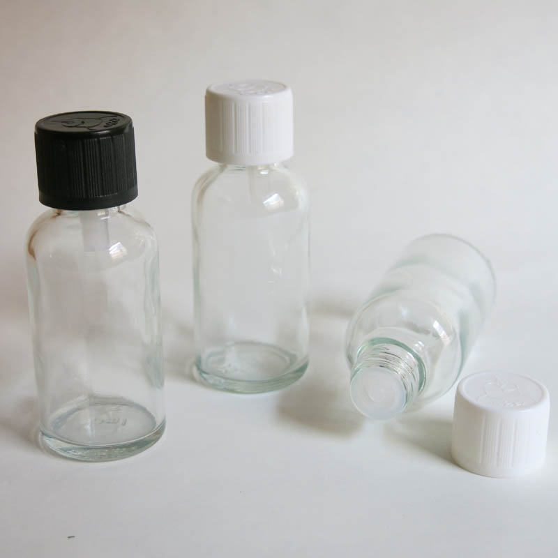 100pcs 30ml clear glass bottle with reducer dropper and tamper evident lid